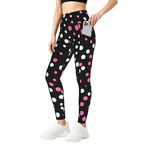 Pantalones de yoga para correr y entrenar con diseño retro de lunares negros