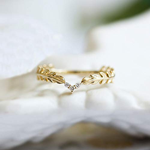 Image of Gold Leaf Ring with Rhinestones Wedding Bridal Accessories Fashion Personalized Folding Tail Ring for Women (7)