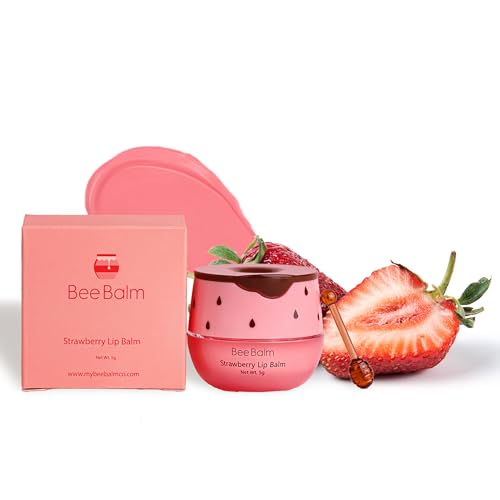 Original Bee Balm Lip Balm Strawberry Hydrating Lip Balm Lip Butter for Dry and Cracked Lips Propolis Honey Lip Mask Lip Moisturizing Mask Reduces Lip Lines Original Beeswax with Vitamin E