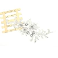 Applique In Pizzo Ricamato Floreale Con Strass - 39x18 Cm | Per Abiti Da Sposa E Decorazioni DIY - Foto 1