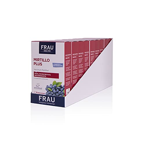 FRAU Mirtillo Plus, Integratore Microcircolo A Base Di Estratto Secco Di Mirtillo Nero, 30 Compresse Masticabili, Gambe Pesanti E Benessere Della Vista, Senza Glutine, color Bianco - Confezione da 9