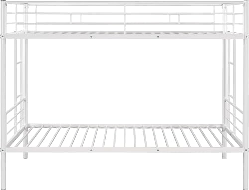 MWrouqfur Twin Over Twin Metal Bunk Bed,Sturdy Heavy Duty Bunk Beds with 2 Side Ladders,Space Saving,No Noise,No Box Spring Needed,for Boys Girls Teens Adults (White) - Thumbnail 6