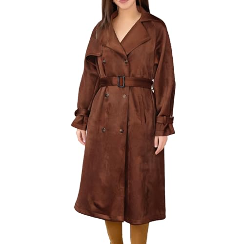 Generisch Gabardina para mujer, solapa cruzada, chaqueta de entretiempo, abrigo largo y cálido, abrigo de lana elegante, chaqueta de otoño para mujer, abrigo clásico de invierno vintage, cortavientos
