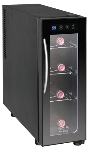Koblenz 4-Bottle Free Standing Single Zone Fridge and Chiller, Thermoelectric Wine Cooler with Digital Display and Touch Controls, Black, 750 ml Wine Bottles (EVFK-04)