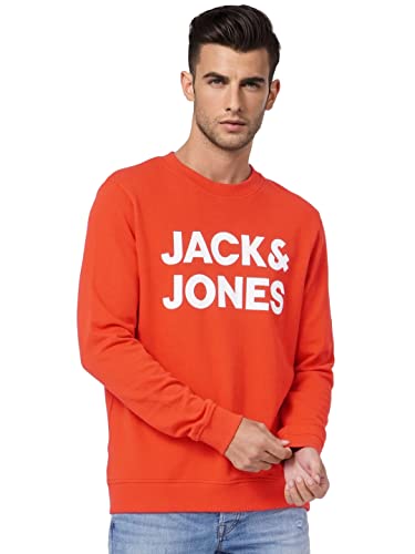 Image of Jack & Jones Men Cotton Blend Crew Neck Regular Fit Sweatshirts (2654201 Outer Space)