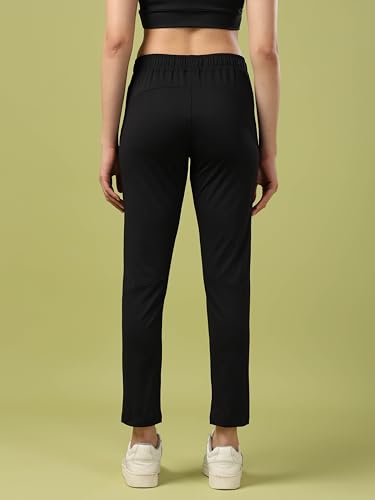 Image of TECHNOSPORT Women's Regular Fit Mid Rise Solid Track Pant with Antimicrobial, Stretchable for Gym, Workout & Sports and Regular Use