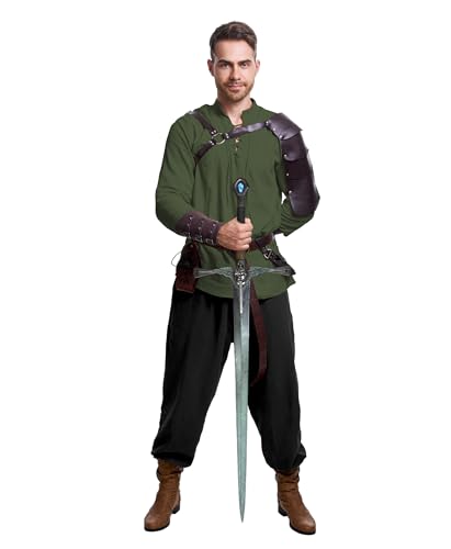 Image of 8 Pcs Men's Renaissance Costume Halloween Medieval Pirate Shirt Pant Viking Costume Accessories Set