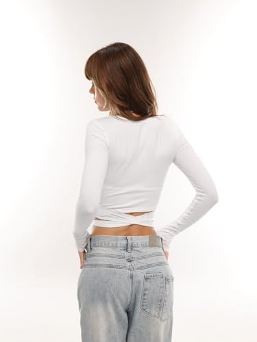 Danysu Ballet Wrap Tops Pilates Yoga Long Sleeve Outfits V-Neck Tie Waist Dance Shirts Y2K Fall Cardigans White XS — view 5