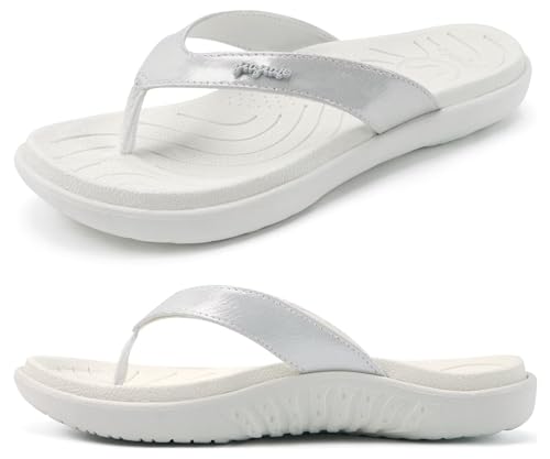 Image of jiajiale Womens Fashion Orthotic Flip Flops Ladies Slip On Lightweight Comfortable Thick Cushion Yoga Mat Thong Sandals With Plantar Fasciitis Arch Support