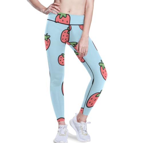Leggings deportivos con dibujo animado azul fresa y mallas de yoga con realce para mujer