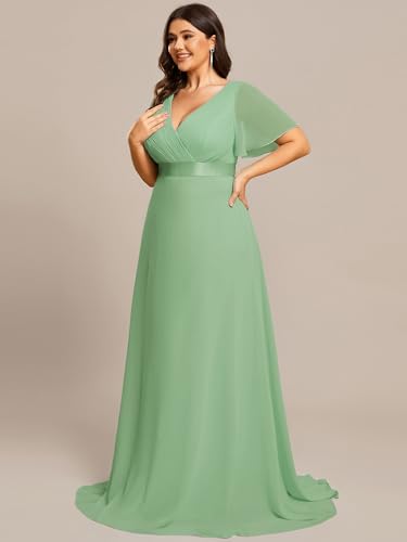 Image of Ever-Pretty Women's Chiffon Formal Evening Dresses for Curvy Women V-Neck Plus Size Floor Length Bridesmaid Dress