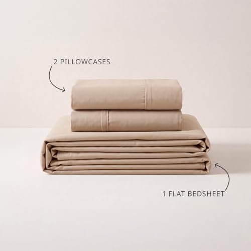 Image of LANE LINEN 100% Organic Cotton Bedsheet for Double Bed Queen Size - Taupe | GOTS Certified, Percale Weave, 90x100 inches, Soft & Breathable, Machine Washable, Includes 2 Pillow Covers