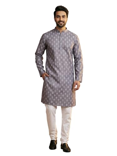 Image of Amazon Brand - Tavasya Men Floral Printed for Regular Fit Kurtas | Ethnic Wear | Festive | Cotton Blend | Knee Length