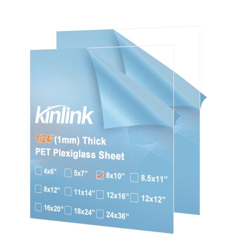 Image of KINLINK 8x10 Plexiglass Sheets 1 /24 inch Thick, 1mm Clear PET Plastic Sheet for DIY Project, Craft, Table Top, Picture Frame, Acrylic Sign and Wedding Invitation 2 Pack