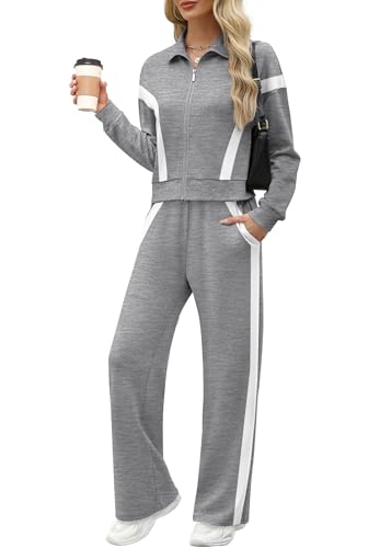 Image of XIEERDUO Lounge Sets for Women 2025 Sweatsuit 2 Piece Outfits Sweatshirt Wide Leg Sweatpant Tracksuit Matching Set