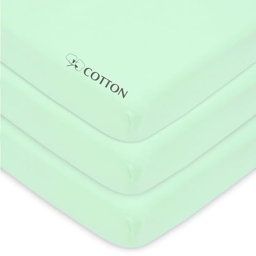 American Baby Company Paquete de 3 sábanas bajeras Ajustables para Cuna de 24 x 38 Pulgadas, Suave, Transpirable, Neutral, 100% algodón, portátil, Color Menta, para niños y niñas, se Adapta a la