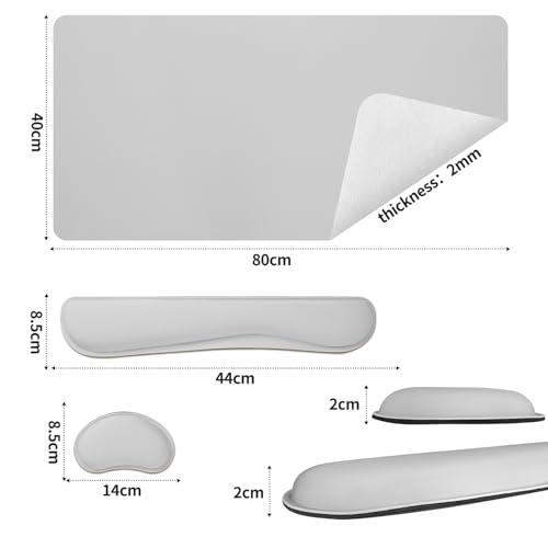 Image of Bloss Leather Desk Pad and Keyboard Wrist Rest, Large Mouse Pad + Keyboard Pad+Mouse Wrist Support, Non-Slip Desk Mat Protector for Office, Home(31.5x15.7 Inches, Light Grey)
