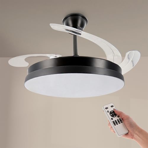 M mimotec - Ventilador de Techo Led Black Hoom, Temperatura de color regulable, Aspas retráctiles, Función verano-invierno, 6 velocidades, LM8847