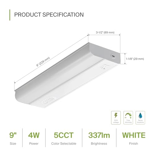 Image of ASD LED Under Cabinet Lighting Hardwired, 9 Inch 4W 2700K-5000K Selectable, 337LM, CRI90+, Direct Wire Linkable Under Counter Lights for Kitchen, Dimmable Under Cabinet Lights, White, UL, 20 Pack
