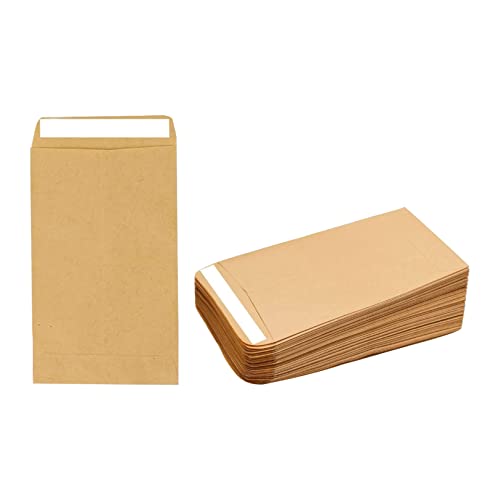 50pcs Small Brown Envelopes Brown Little Kraft Paper Bags Self-Adhesive Seed Envelope Paper Self Seal Pocket Envelopes for Packing or Storing Small Item Seeds Cash Money Beads Coin(6x10cm)