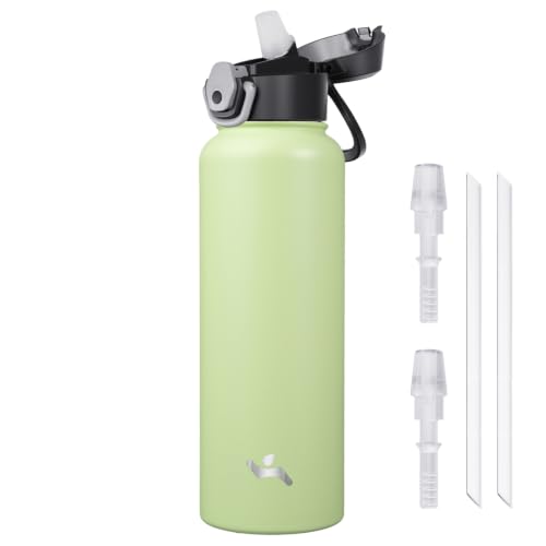 Image of Konokyo 40 oz Insulated Water Bottle with Straw, Carry Loop, Macaron Green