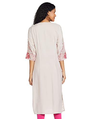 Image of W for Woman Women's Viscose Straight Fit Straight Printed Round Neck Kurta