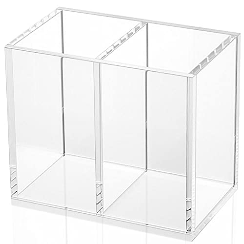 Image of NIUBEE Acrylic Pen Holder 2 Compartments, Clear Pencil Organizer Cup for Countertop Desk Accessory Storage