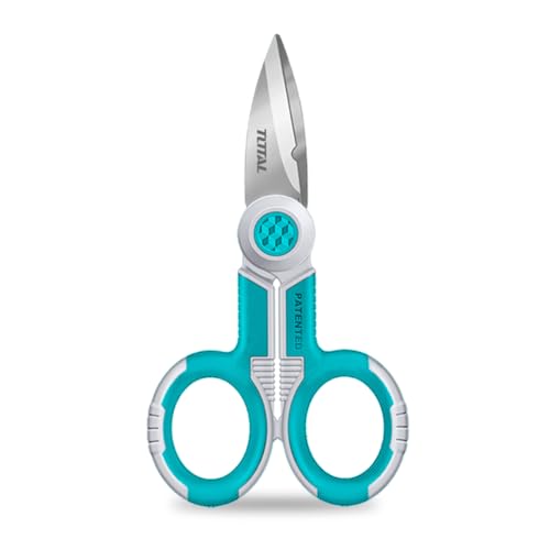 Total - Forbici per elettricisti | Acciaio inossidabile | Lunghezza 145 mm | Comoda impugnatura bimateriale | Versatilità nei progetti elettrici