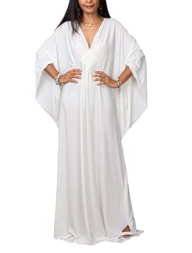 Caftan Dresses for Women Solid Color Plus Size Beach Dress V Neck Cover Up Loose Soft Kaftan Loungewear