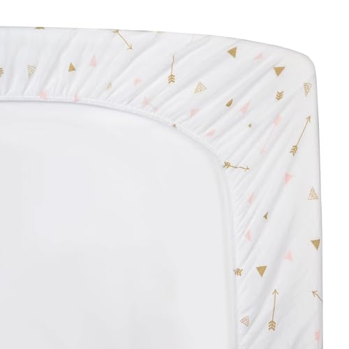 Image of American Baby Company Fitted Pack N Play Playard Sheet 27 inch x 39 inch, Soft Breathable 100% Cotton Jersey Pack and Play Sheet, Sparkle Gold /Pink Arrows, for Boys and Girls, Fits Most Mini Crib Mattresses