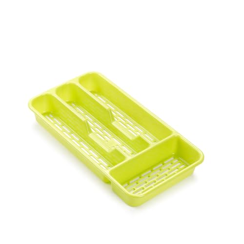 Genérico Organizador de Cubiertos Color Amarillo Verdoso, Cubertero para Cajón, Organizador Cajones Cocina para Cucharas Tenedores Cuchillos con 4 Compartimentos, 33 x 17 x 4 cm (Amarillo Verdoso)