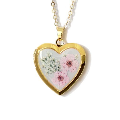 Floral Memories Handmade Heart Shaped Dried Pressed Forget Me Not Flower Photo Locket Pendant...