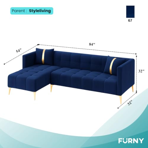 Image of Furny Styling 4 Seater Fabric LHS L Shape Sofa Set (Blue) | Soft Velvet Fabric | Modern Design | Comfortable Seating | Living Room Furniture