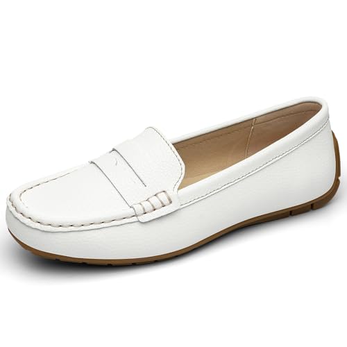 KORDAL Women's Comfortable & Lightweight White Leather Penny Loafers Slip-Ons Cute Business Casual Dress Shoes Work Office Flats Everyday Walking Shoes Driving Mocs for Women 9.5 M US by KORDAL - Used condition - Image 4