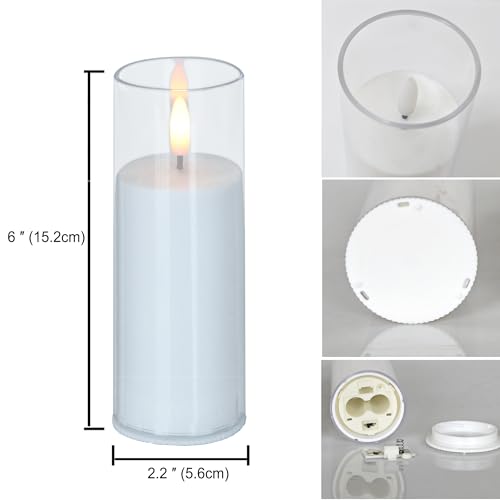 Image of CANDLE CHOICE Indoor Outdoor Flameless Candles with Timer Waterproof Realistic Flickering Battery Operated Pillar LED Lights with Acrylic Shell Wedding Party Christmas Decorations 6 Pack 2 inchx6 inch Clear