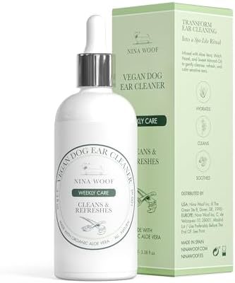 Nina Woof Limpiador de Oídos para Perros – Fórmula Vegana de Aloe y Hamamelis, Eliminador Suave de Olores y Cera para Todas Las Razas, 100 ml.