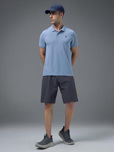 Image of TECHNOSPORT Men's Solid Slim Fit Polo Collar T-Shirt MATPIQ Half Sleeve Button Polyester for Gym Running Workout UPF50+ Anti Odour