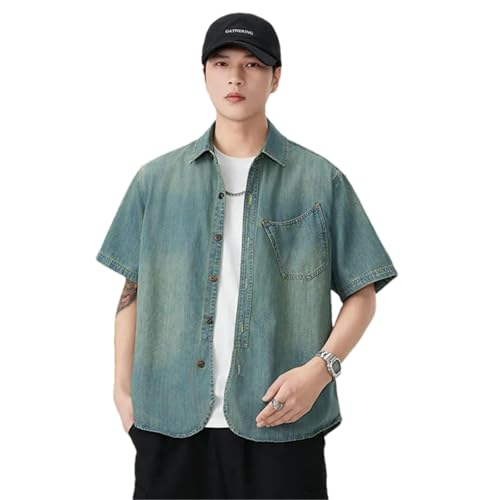 Chemise en jean homme rétro style japonais, coton léger de qualité premium