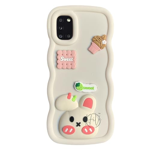 Fancy Back Cover for Samsung Galaxy A31 Cute Panda 3D Cartoon Silicone Phone Case (White)