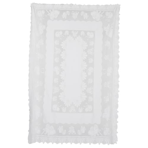 Uonlytech Mantel Navideño de Encaje Blanco Rectangular 140x220 Cm, Poliéster Resistente, Decoración de Mesa para Navidad y Fiestas de Invierno, Cubierta para Mesa Grande, Mantel Estampado