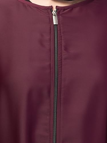 Image of Mallika Women Modest Wear Nida Matt Front Open Zipper Abaya Burkha for Everyday use (Wine, 3XL)