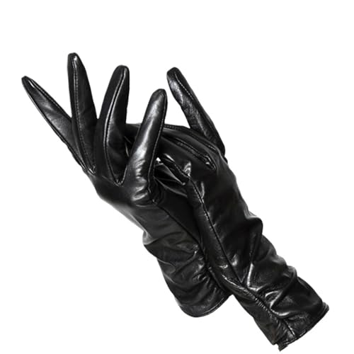 クラシックプリーツレザーグローブ - 女性用本格冬用グローブ ?(Black,L)