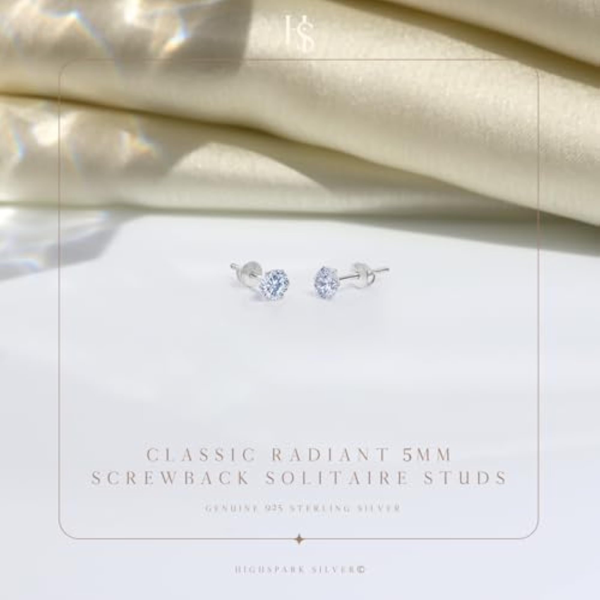 Women's 925 Sterling Silver Solitaire Screwback Stud Earrings with Zirconia