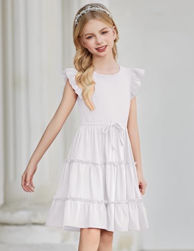 Arshiner Girl's Summer Dress Ruffle Sleeve Tiered Casual Party Dresses with Pockets 5-12 Years4