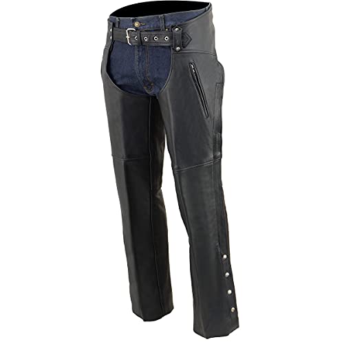 Milwaukee Leather SH1190-2X-BLACK Chaps For Men'S Black Prime Leather Zipped Thigh Pocket-Mesh Lined Motorcycle Rider Chap-Sh1190-2X-Large thumb #4