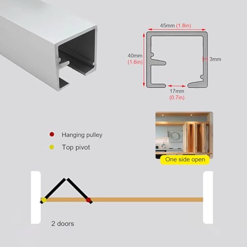 Folding Door Hardware Sliding Barn Door Track Kit, Top Mount Pocket Door Track System with Roller Wheels, Bi-fold Doors Guide for 2/3 /4/6 /8 Doors(2-Door(one Side Open),1m/3.3ft) miniatura 6