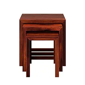 URBAN WOODS Nidium Nesting Table Set - Sheesham Wood, Honey Finish - Versatile and Space-Saving Furniture Trio for Stylish Home Interiors for Functional Living Spaces