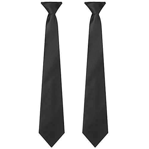 Neer 2 Pieces Mens Clip on Ties 20 Inches Solid Color Clip on Ties Pre Tied Neckties for Summer Office Uniforms(Black)