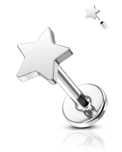 Minimalist G23 Solid Titanium Cartilage Earring Stud 16G Threadless Push in Helix Tragus Earrings for Women Flat Back Tragus Medusa Piercing Jewelry Surgical Steel Hypoallergenic