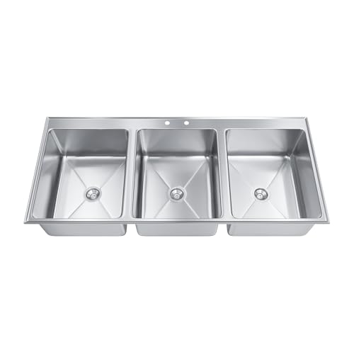 Image of Stainless Steel 3 Compartment Drop-In Sink.Bowl 16 in. x 20 in. x 10 in. No Faucet.